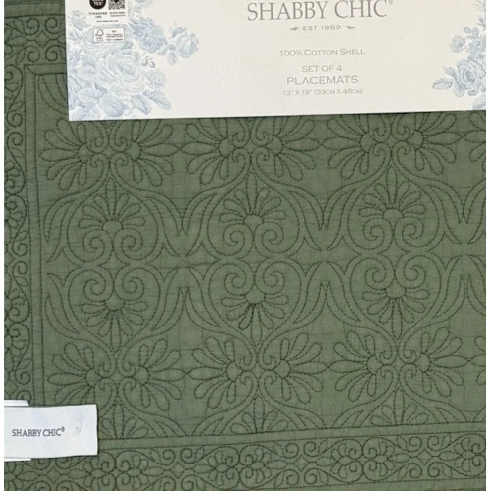 SHABBY CHIC PLACEMATS GREEN 13 X 19 100% COTTON‎ NWT